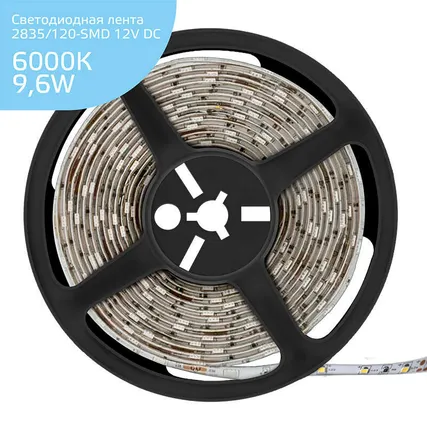 Фото №0 Лента светодиодная Elementary 2835/120-SMD 9.6Вт 12В DC IP20 холод. бел. (уп.5м) Gauss 355000310