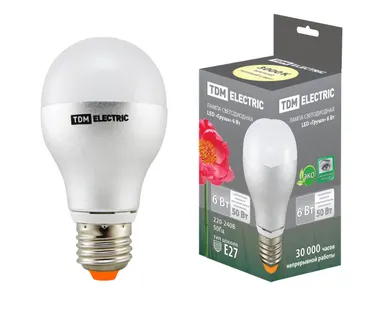 фото Лампа светодиодная Груша — 6 Вт — 220 В — 3000 К – E27 TDM