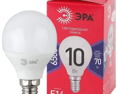 фото Лампа светодиодная ECO LED P45-10W-865-E14 R (диод шар 10Вт холодн. E14) (10/100/3600) Эра Б0045354