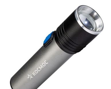 фото Фонарь аккумуляторный ручной LED 3Вт линза зум аккум. Li-ion 18650 1.2А.ч USB-шнур анодир. алюм. КОСМОС KOS111Lit