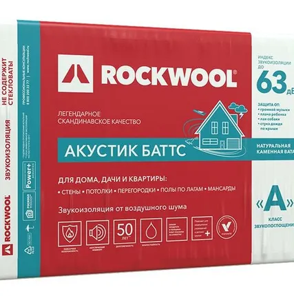 Фото №0 Утеплитель Роквул "Акустик Баттс" 1000x600x50 мм, (45 кг/м3) 10 шт/уп (6 м2) (0,3 м3)