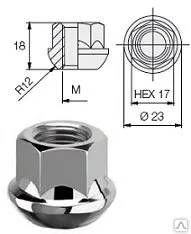 фото Гайка колёсная М 12х1,5х18 S=17 сфера, открытая Ellis
