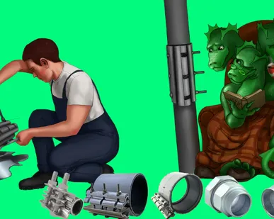 фото Сансфера. Хомуты ремонтные. муфты зажимные