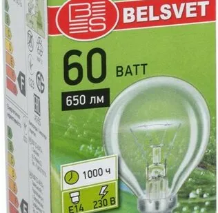 фото Лампа накаливания 'шар' прозрачная 60Вт Е14 BELSVET