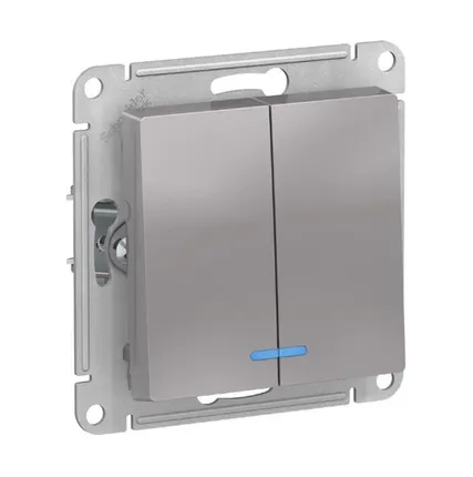 Фото №0 Schneider Electric Механизм выключателя 2-кл. СП AtlasDesign 10А IP20 10AX с подсветкой алюм. ATN000353 Schneider Electric