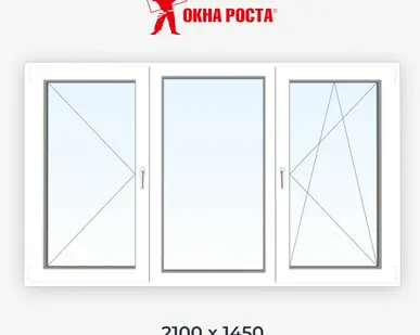 фото Пластиковое окно WHS72 3-створчатое поворотное/глухое/поворотно-откидное 1450х2100мм