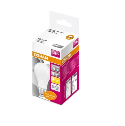 Фото №0 Лампа светодиодная LED STAR CLASSIC A 60 7W/827 7Вт грушевидная 2700К тепл. бел. E27 600лм 220-240В матов. пласт. OSRAM 4058075096387