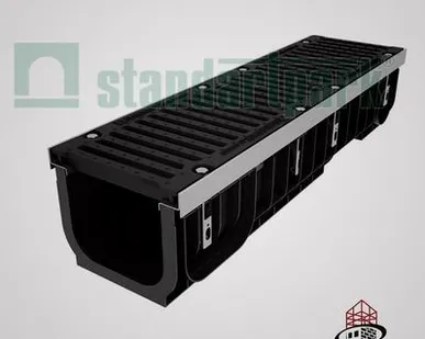 фото Комплект - PolyMax DN200, лоток водоотводный с чугунной решеткой кл. E