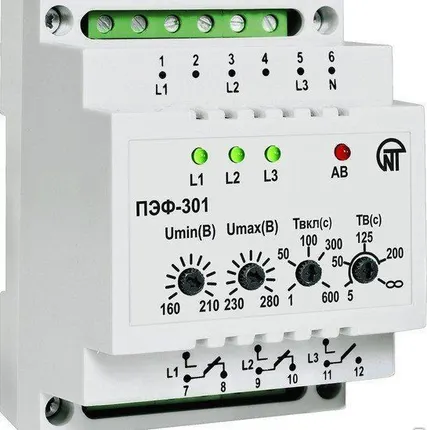 Фото №0 Реле контроля и управления фаз ПЭФ-301 5-16А 220/380В  Новатек