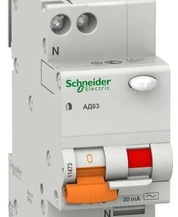 Фото №0 Выключатель автоматический дифференциального тока 2п (1P+N) C 25А 30мА тип AC 4.5кА К АД63 2мод. Домовой SchE 11474