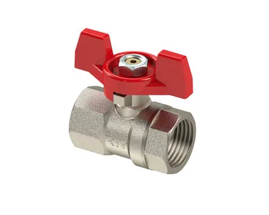 фото Кран шаровой ручка бабочка, латунь, внутренняя/внутренняя резьба 1",PN25 никель, RTP