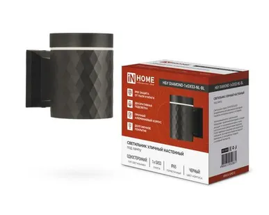 фото Светильник DIAMOND-1хGX53-NL-BL IP65 под лампу 1хGX53 НБУ уличный настенный односторонний алюм. черн. IN HOME 4690612052861