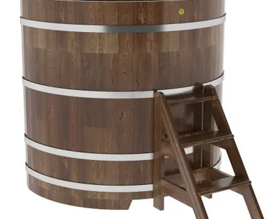 фото Купель для бани из сращенной лиственницы угловая 1,37х1,37 (мореная, Н = 1,4 м)