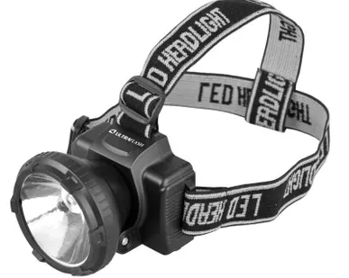 фото Фонарь аккумуляторный налобный LED5364 LED 2 режима 220В пластик. черн. (бокс) Ultraflash 11258