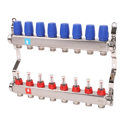Фото №0 Коллекторная группа 1"х3/4 8 выходов с расходомерами и вентилями MVI