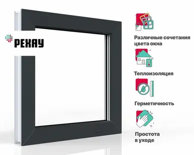 фото REHAU Пластиковое окно ПВХ REHAU BLITZ 500х500 мм (ВхШ) с учетом подставочного профиля, глухое, двухкамерный стеклопакет, антрацитово-серый снаружи