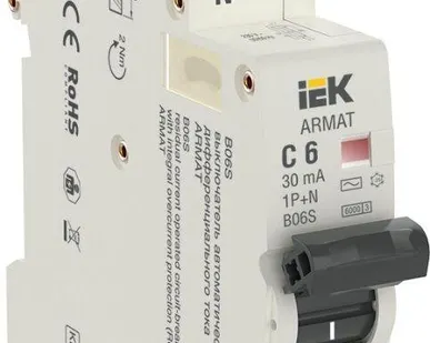 фото Выключатель автоматический дифференциального тока 1P+NP C6 30мА тип AC (18мм) АВДТ B06S ARMAT IEK AR-B06S-1N-C06C030