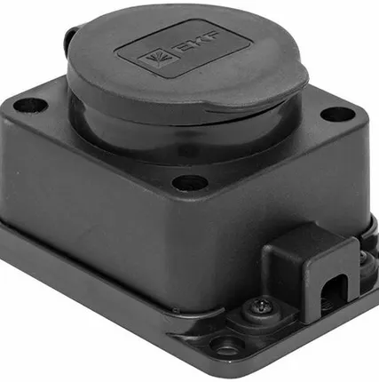 Фото №0 Розетка 1-м Омега угловая настенная с защитной крышкой каучук 230В 2P+PE 16A IP44 EKF