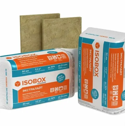 Фото №0 Базальтовый утеплитель ISOBOX ЭКСТРАЛАЙТ (50*600*1200) 12шт. 8,64м2 (0,432 м3), 31кг/м3, ТехноНИКОЛЬ