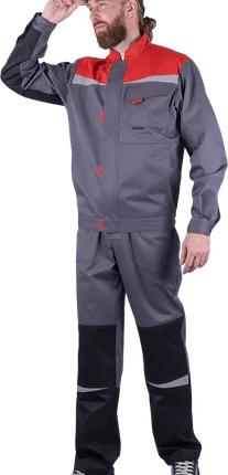 Фото №0 Костюм КМ-10 ЛЮКС летний, серый-красный-черный (Куртка+брюки)