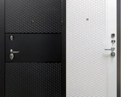 фото Входная дверь Тефлон черный кварц-белый снег