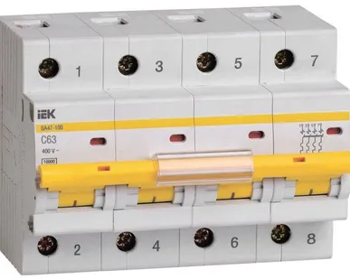 фото Выключатель автоматический модульный 4п C 63А 10кА ВА47-100 IEK MVA40-4-063-C