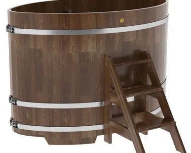 фото Купель для бани из сращенной лиственницы овальная 1,08х1,75 (мореная, Н = 1,2 м)