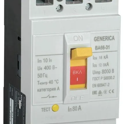 Фото №0 Выключатель автоматический 3п 80А 18кА ВА66-31 GENERICA IEK SAV10-3-0080-G