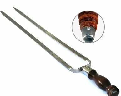 фото Шампур двойной из нержавеющей стали 400х12х3 мм, с деревянной ручкой, шт. (GM)