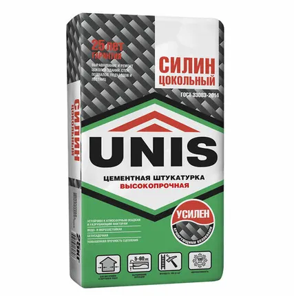 Фото №0 Штукатурка цементная Юнис (UNIS) Силин цокольный 25кг