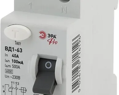 фото Выключатель дифференциального тока (УЗО) 1P+N 40А 100мА ВД1-63 Pro NO-902-38 ЭРА Б0031883