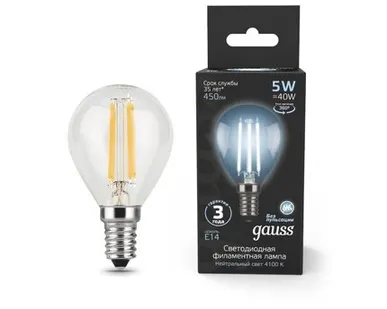 фото Светодиодная филаментная лампа Gauss Шар 5W 450Lm 4100K E14 105801205