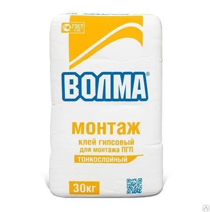 Фото №0 Клеевая смесь Волма Монтаж гипсовая монтажная 30кг