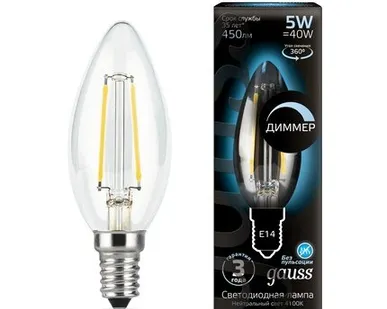фото Светодиодная филаментная лампа Gauss Свеча 5W 450Lm 4100K E14 103801205-D