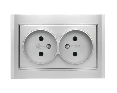 фото UNIVersal Розетка 2-м СП Бриллиант 16А IP20 без заземл. серебр. 7949766 UNIVersal