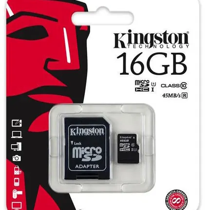 Фото №0 Карта памяти Kingston MicroSDHC Class 10 UHS-I 45MB/s 16GB (SDC10G2/16GB)