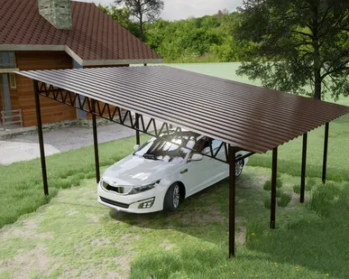 фото Односкатный навес №31 из профнастила 6,9х6,3 м