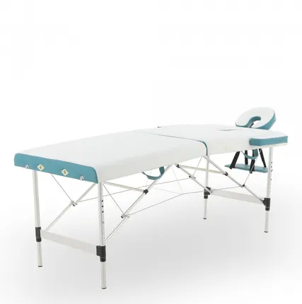 Фото №0 Стол массажный складной на алюминиевой раме JFAL01 (2-х секционный), цвет белый/бирюзовый