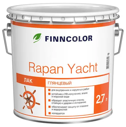 Фото №0 Лак FINNCOLOR Лак для отделки панелей яхт FINNCOLOR Rapan Yacht 2,7 л глянцевый алкидно-уретановый
