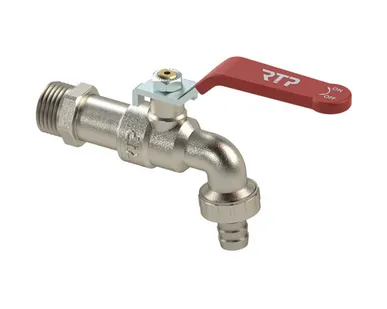 фото Кран шаровой водоразборный ручка рычаг, латунь, наружная/наружная резьба 1/2"х1/2"-14, еврослот, никель, RTP