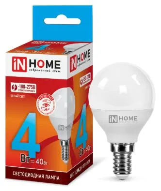 Фото №0 Лампа светодиодная LED-ШАР-VC 4Вт 230В Е14 6500К 360Лм IN HOME