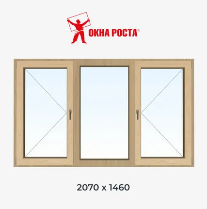 Фото №0 Деревянное окно лиственница сращенная 3-створчатое поворотное/глухое/поворотное 1460х2070мм