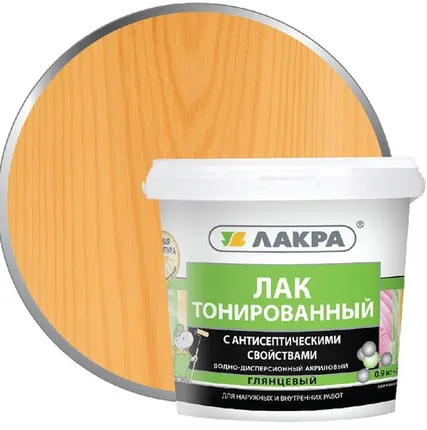 Фото №0 Лак ЛАКРА Лак для отделки деревянных и минеральных поверхностей ЛАКРА 0,9 кг глянцевый орегон тонированный