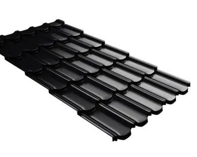 фото Металлочерепица квинта плюс Grand Line c 3D резом 0,45 PE RAL 9005 черный