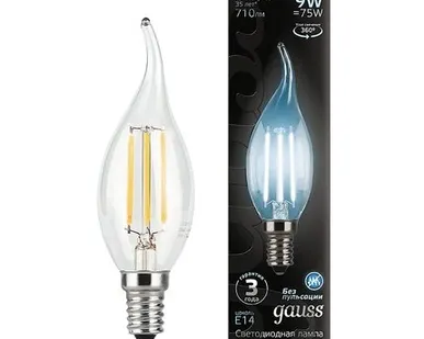 фото Светодиодная филаментная лампа Gauss Свеча на ветру 9W 710Lm 4100K E14 104801209