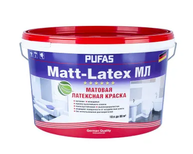 фото Краска латексная PUFAS Matt-Latex моющаяся морозостойкая матовая прозрачная, База D, 10 л