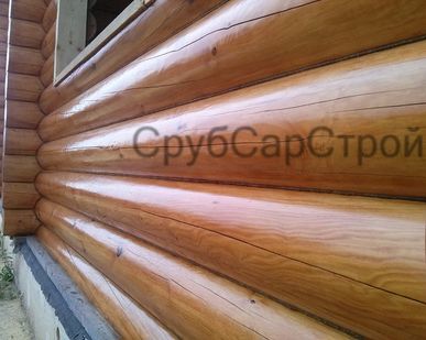 фото Полировка бревна эксцентриковыми шлифовальными машинками.
