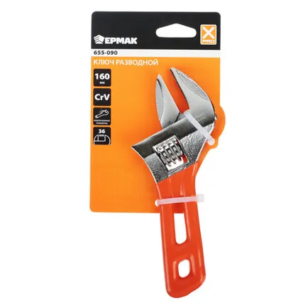 Фото №0 ЕРМАК Ключ разводной, 160 мм, CrV, укороченная ручка 36мм 655-090