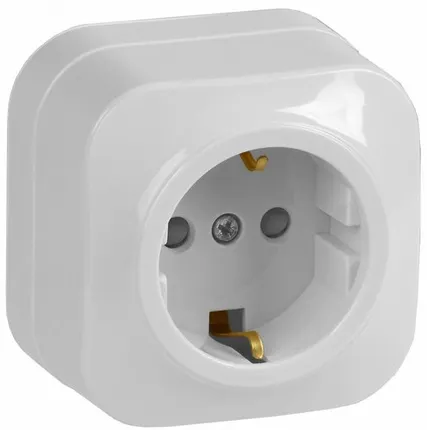 Фото №0 GLORY Розетка одноместная наружная с заземлением с защитной шторкой белая