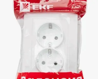 фото Валенсия розетка 2-местная с/з 16А белая с защ. штор. EKF PROxima